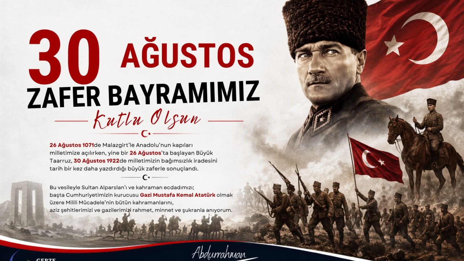 30 Ağustos Zafer Bayramımız Kutlu Olsun