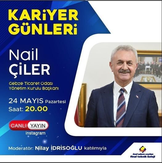 Yönetim Kurulu Başkanımız Sn. Nail Çiler'in canlı yayın konuğu olacağı "Kariyer Günleri" etkinliğine katılımlarınızı bekliyoruz.