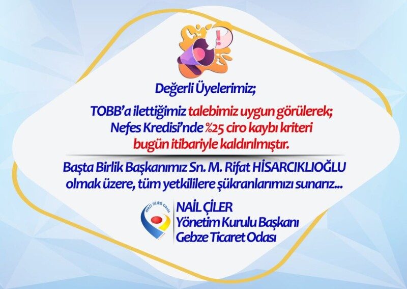 ODAMIZIN TALEBİ ÜZERİNE NEFES KREDİSİ ŞARTLARI YENİDEN DÜZENLENDİ