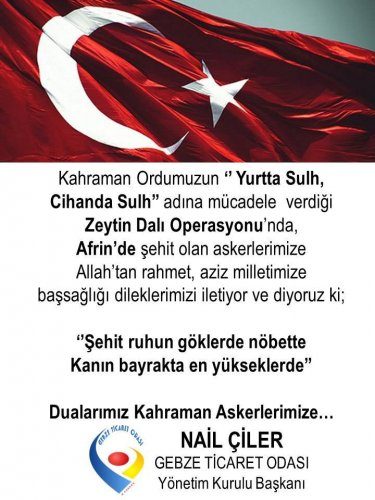 Yönetim Kurulu Başkanımız NAİL ÇİLER in Başsağlığı Mesajı