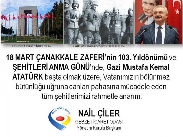 <div>Yönetim Kurulu Başkanımız NAİL ÇİLER' in 18 MART ÇANAKKALE ZAFERİ VE ŞEHİTLERİ ANMA GÜNÜ MESAJI</div>
