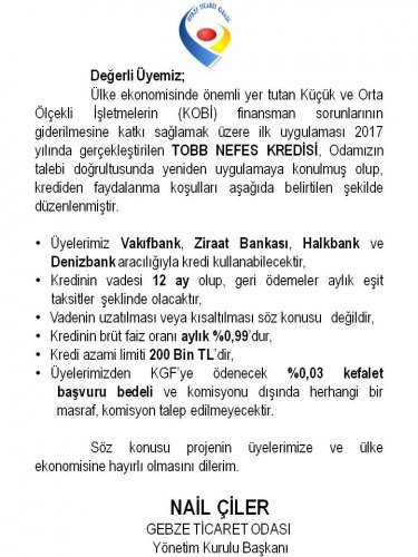 Üyelerimize Nefes Kredisi Müjdesi
