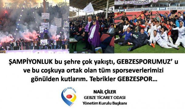 <div>ŞAMPİYONLUK bu şehre çok yakıştı, GEBZESPORUMUZ' u ve bu coşkuya ortak olan tüm sporseverlerimizi  gönülden kutlarım. Tebrikler GEBZESPOR</div>