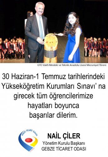 <div>Yönetim Kurulu Başkanımız NAİL ÇİLER, Yükseköğretim Sınavı' na Girecek Öğrencilere Başarılar Diledi.</div>