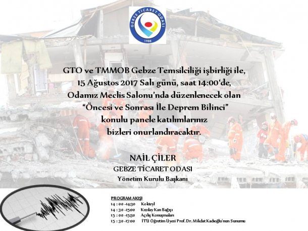 Öncesi ve Sonrası İle Deprem Bilinci Konulu Panele Davet
