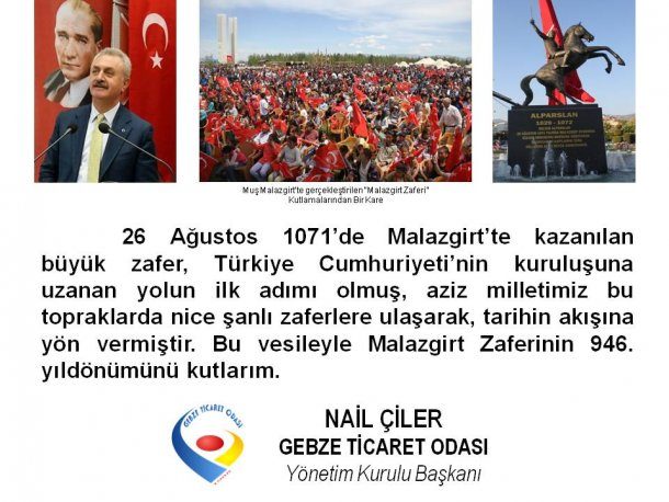 <div>Başkanımız Nail ÇİLER' in 26 Ağustos Malazgirt zaferinin 946. yıldönümü  kutlama mesajı</div>