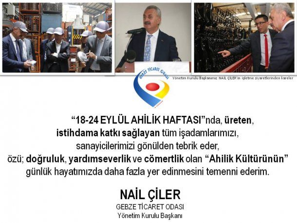 Yönetim Kurulu Başkanımız NAİL ÇİLER 18-24 Eylül Ahilik Haftası nı Kutladı